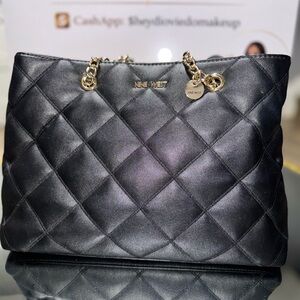 Nine West Quilted Black Shoulder Bag with Gold Chain